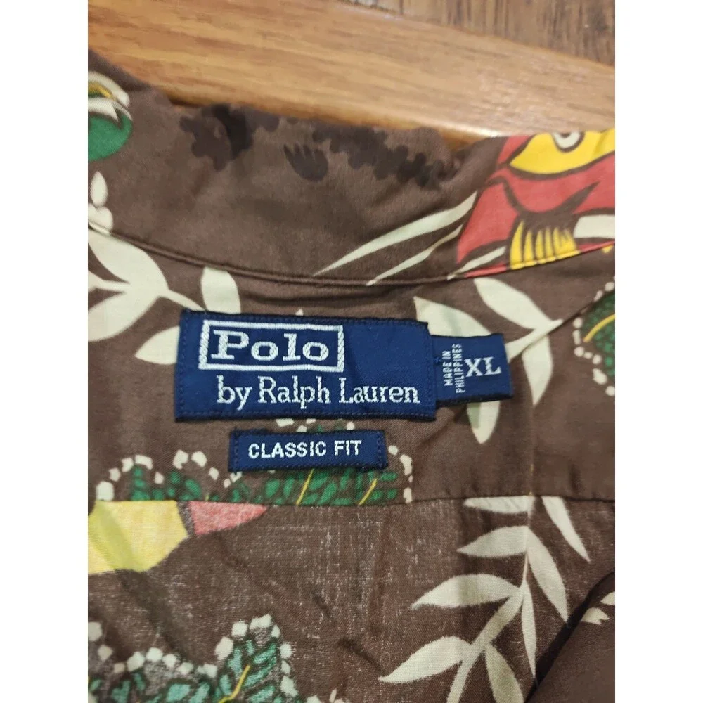 Vtg 90s Polo Ralph Lauren Mens XL Classic Hawaiian Fish Loop Collar Resort